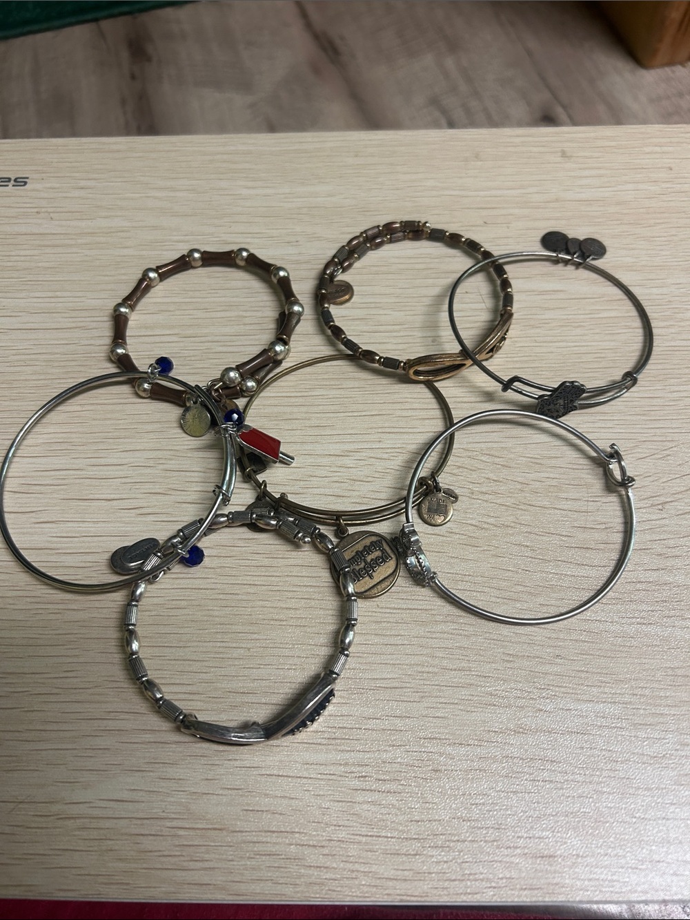 Stackable Mixed Metal Charm Bangle Set - Silver & Gold Toneso